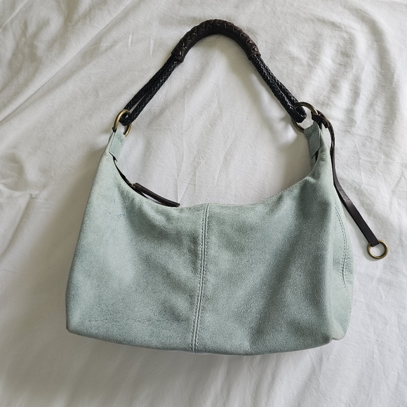 Henri Lou Suede Teal Blue Green Shoulder Bag - Picture 10 of 17